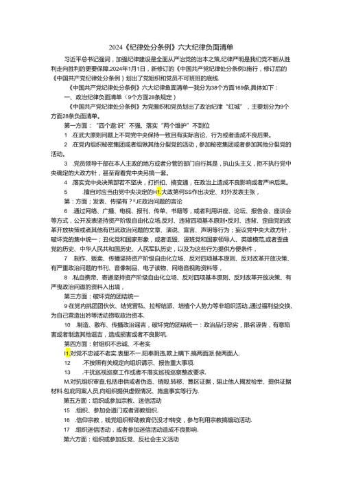 2024《纪律处分条例》六大纪律负面清单.docx