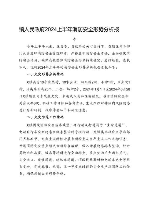 镇人民政府2024上半年消防安全形势分析报告.docx