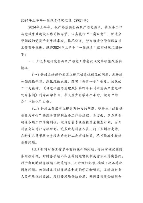 2024年上半年一岗双责情况汇报（2951字）.docx