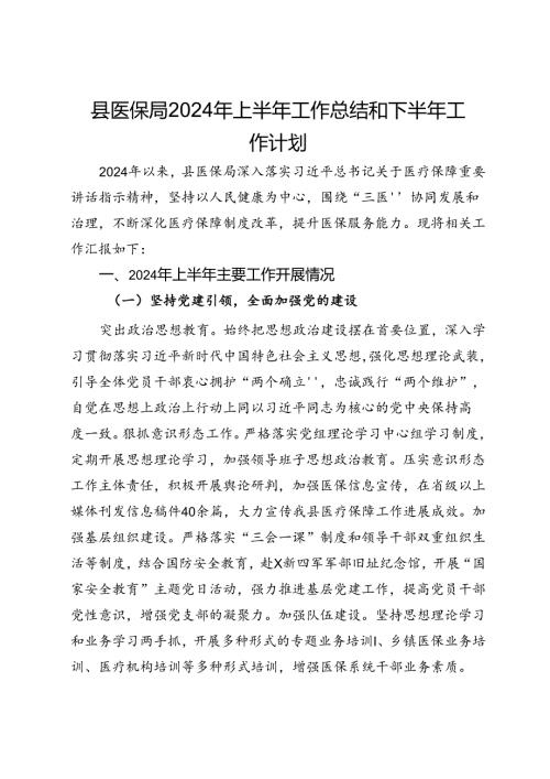 县医保局2024年上半年工作总结和下半年工作计划.docx