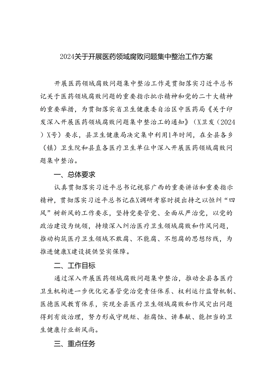 （10篇）关于开展医药领域腐败问题集中整治工作方案范文.docx_第1页