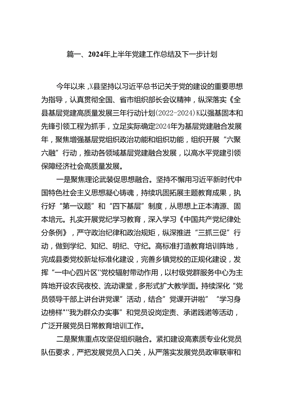 2024年上半年党建工作总结及下一步计划10篇（精选版）.docx_第2页
