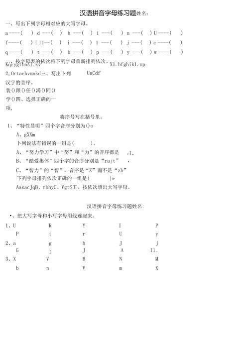 二年级汉语拼音练习.docx