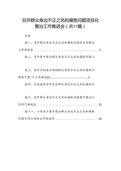 召开群众身边不正之风和腐败问题项目化整治工作推进会11篇（详细版）.docx
