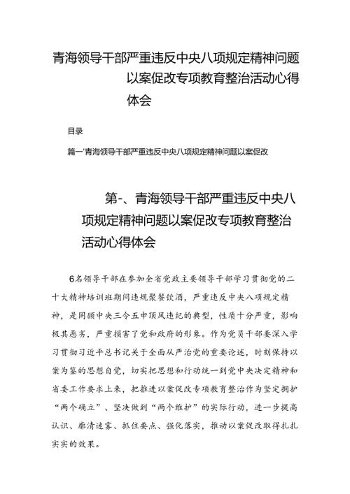 2024青海领导干部严重违反中央八项规定精神问题以案促改专项教育整治活动心得体会（共8篇）.docx