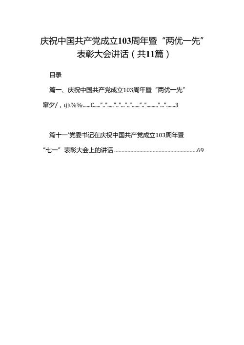 （11篇）庆祝中国共产党成立103周年暨“两优一先”表彰大会讲话范文.docx