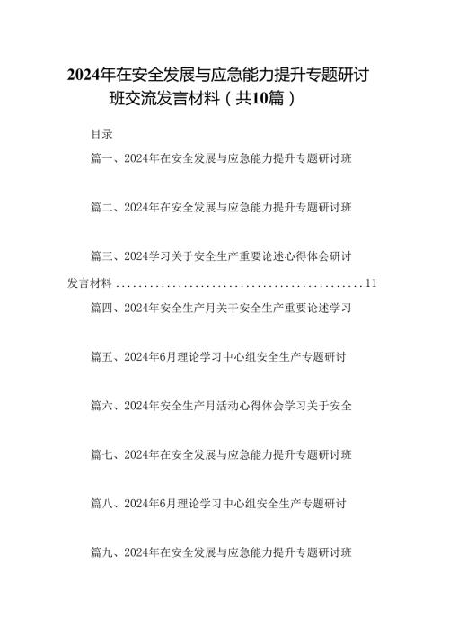 2024年在安全发展与应急能力提升专题研讨班交流发言材料【10篇】.docx
