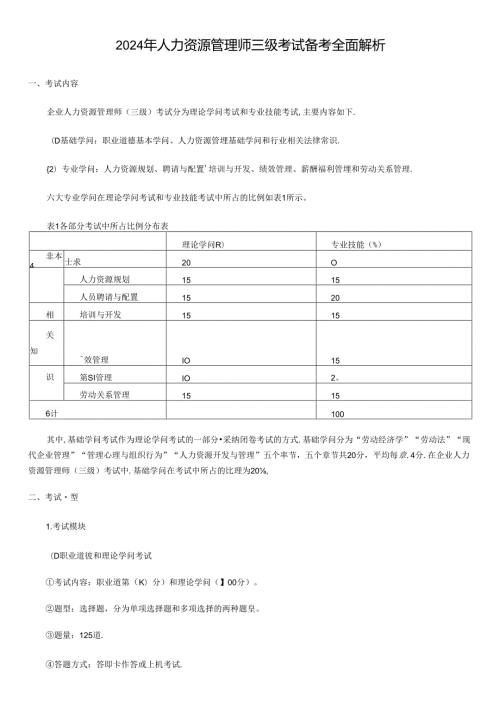 2024年人力资源管理师三级考试备考资料汇总(1).docx