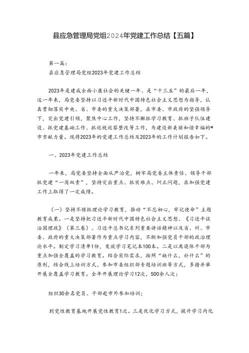 县应急管理局党组2024年党建工作总结【五篇】.docx