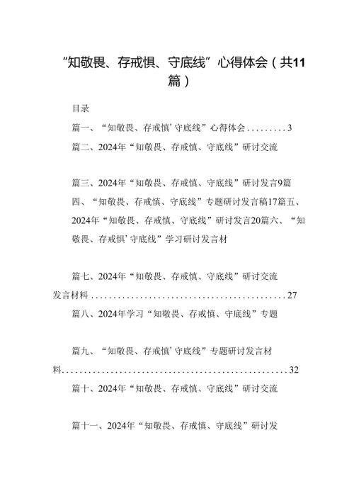 （11篇）“知敬畏、存戒惧、守底线”心得体会优选.docx