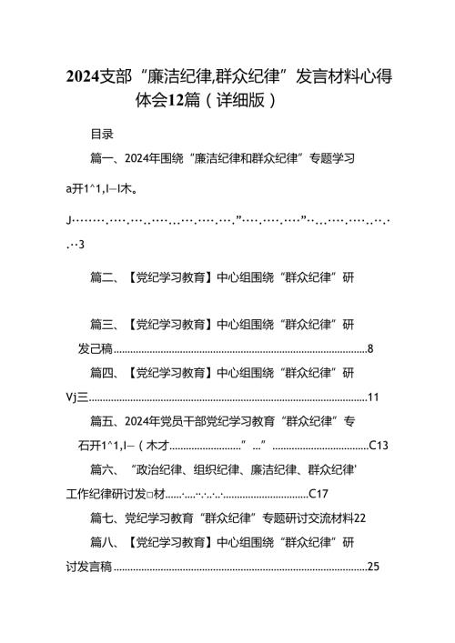 2024支部“廉洁纪律群众纪律”发言材料心得体会12篇（详细版）.docx