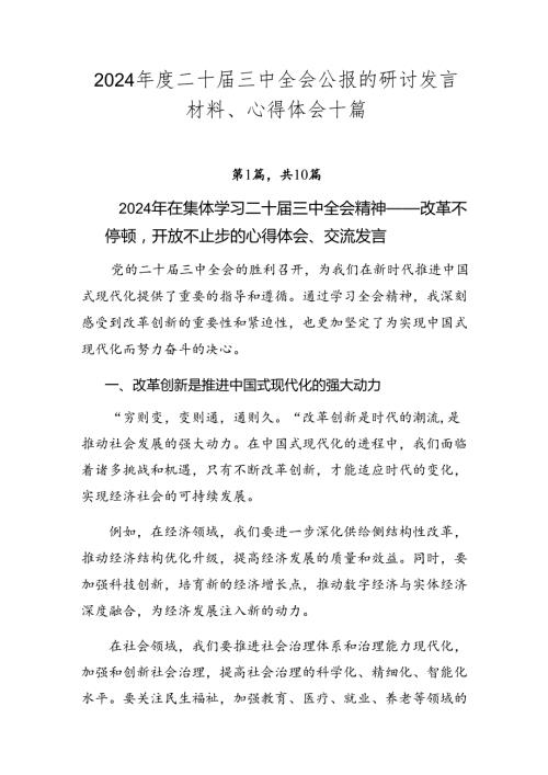 2024二十三中全会公报的研讨发言材料、心得体会十篇.docx