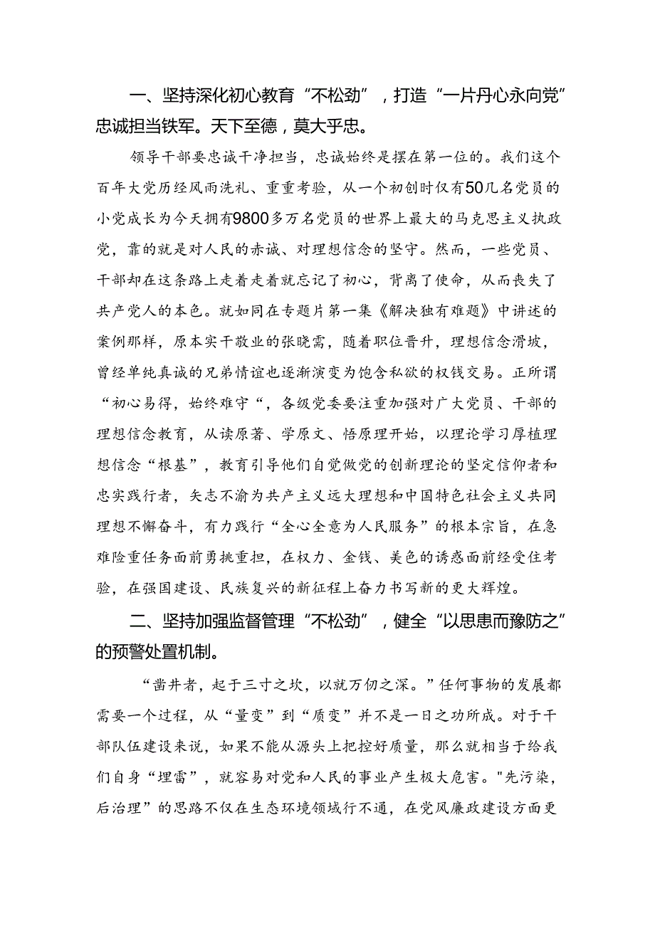 （10篇）电视专题片《持续发力纵深推进》党员干部观后感合集.docx_第2页