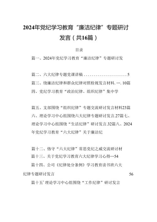 2024年党纪学习教育“廉洁纪律”专题研讨发言 （汇编16份）.docx