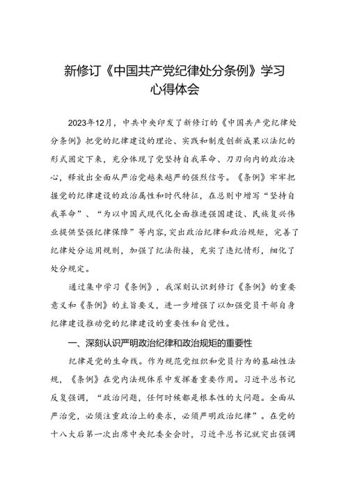 领导干部2024新版中国共产党纪律处分条例读书班交流研讨发言七篇.docx