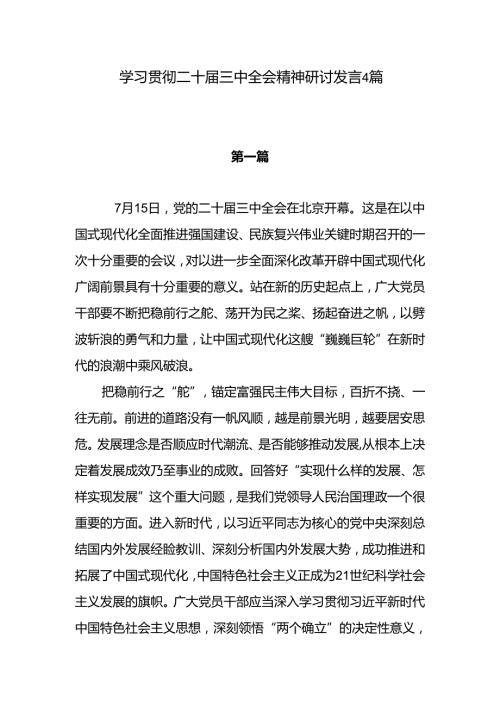 2024下半年学习贯彻二十三中全会精神研讨发言心得感想4篇.docx