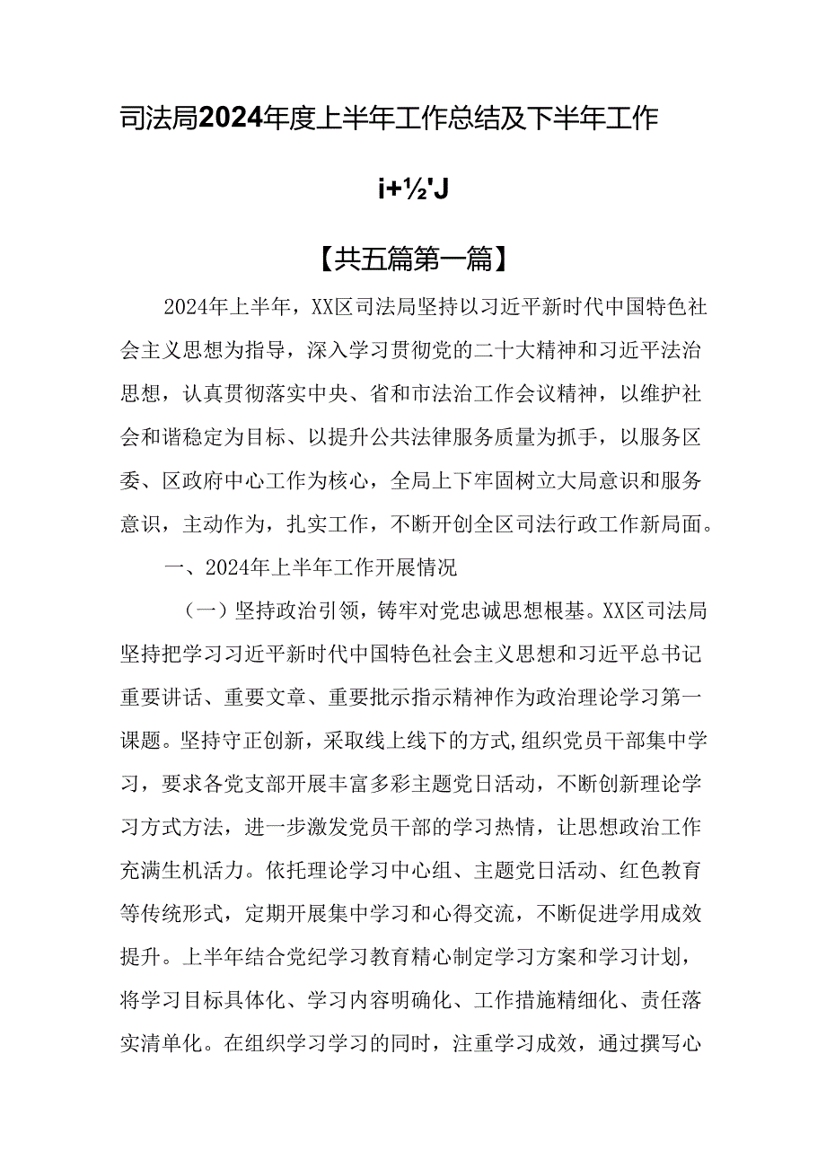 （5篇）司法局2024上半年工作总结及下半年工作计划.docx_第1页