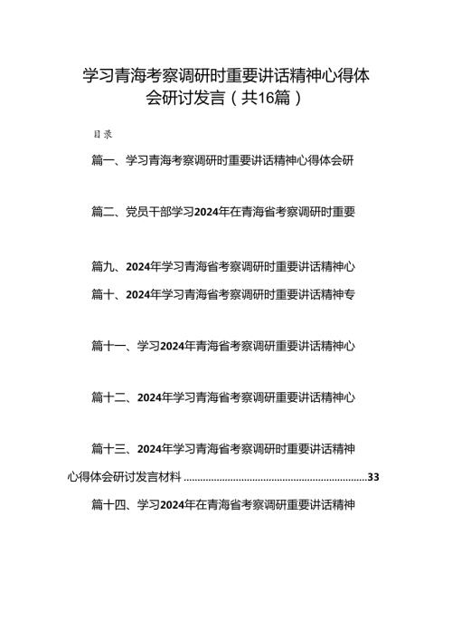 学习青海考察调研时重要讲话精神心得体会研讨发言（共16篇）.docx