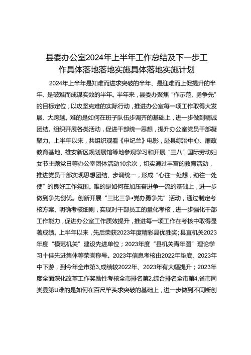 县委办公室2024年上半年工作总结及下一步工作计划(1).docx