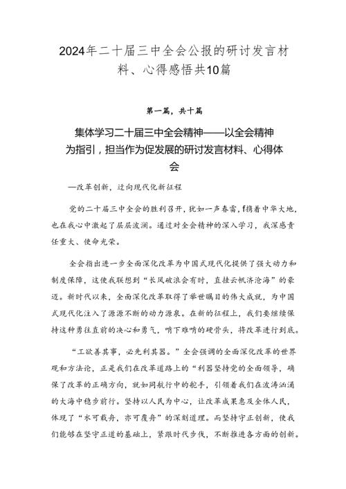 2024年二十三中全会公报的研讨发言材料、心得感悟共10篇.docx