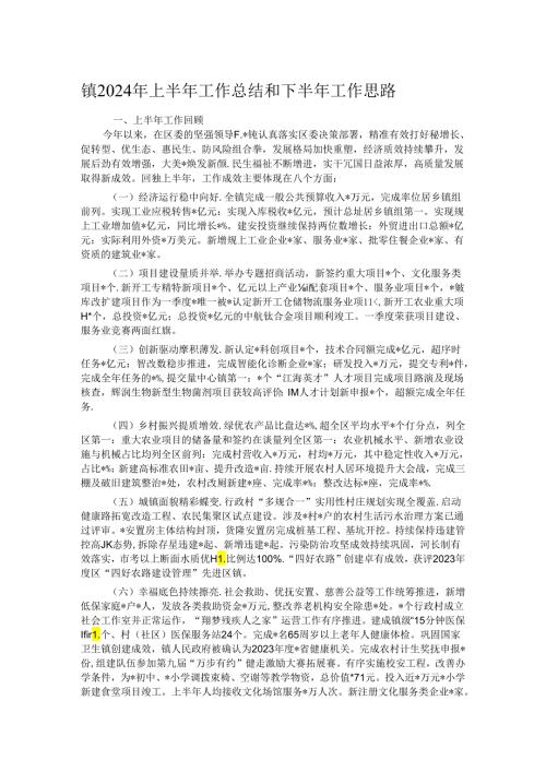 镇2024年上半年工作总结和下半年工作思路(1).docx