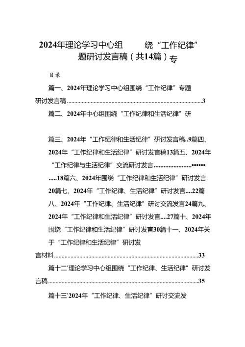 2024年理论学习中心组围绕“工作纪律”专题研讨发言稿14篇（详细版）.docx