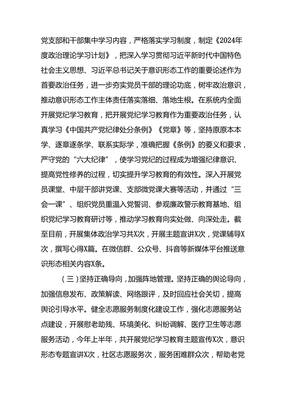 2024年开展上半年《党支部意识形态情况》工作报告 （汇编6份）.docx_第2页
