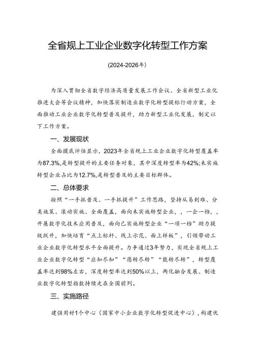 全省规上工业企业数字化转型工作方案.docx