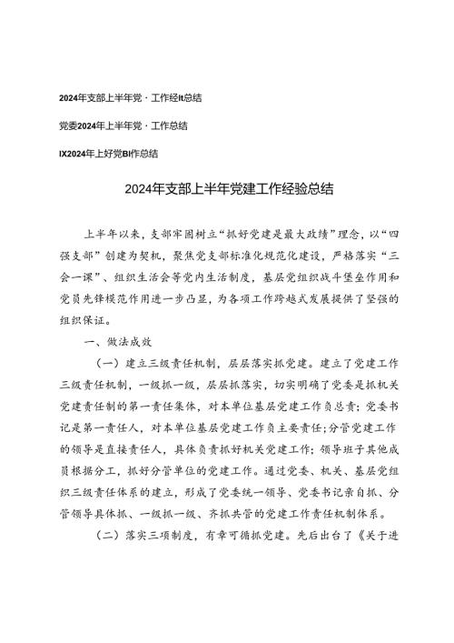 3篇 2024年支部、党委、镇上半年党建工作经验总结.docx