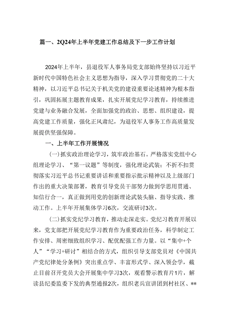2024年上半年党建工作总结及下一步工作计划十篇（精选）.docx_第2页