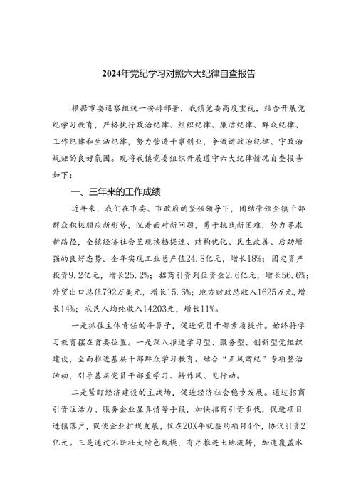 (11篇)2024年党纪学习对照六大纪律自查报告通用范文.docx