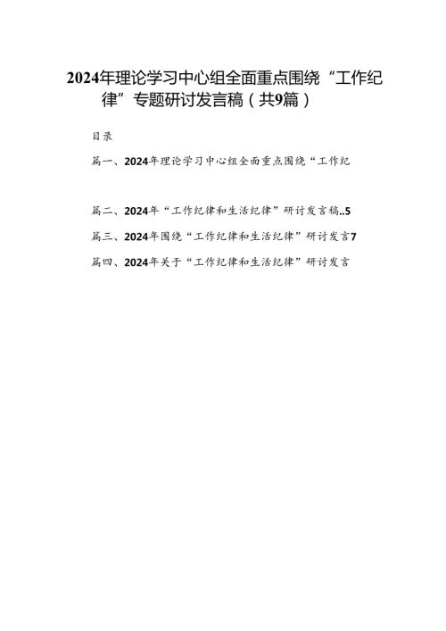 9篇2024年理论学习中心组全面重点围绕“工作纪律”专题研讨发言稿（精选）.docx