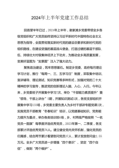 2024年开展《上半年党建》工作总结汇报 （10份）.docx