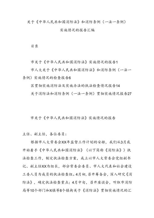 关于《中华人民共和国消防法》和消防条例（一法一条例）实施情况的报告汇编.docx