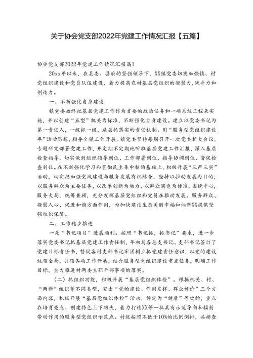 关于协会党支部2022年党建工作情况汇报【五篇】.docx
