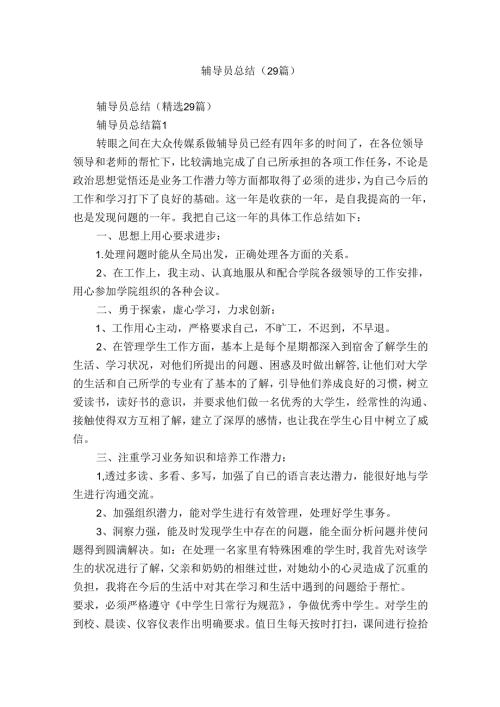 辅导员总结（29篇）.docx
