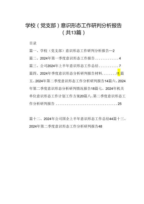 学校（党支部）意识形态工作研判分析报告13篇（精选）.docx