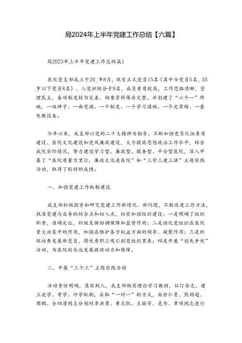 局2024年上半年党建工作总结【六篇】.docx