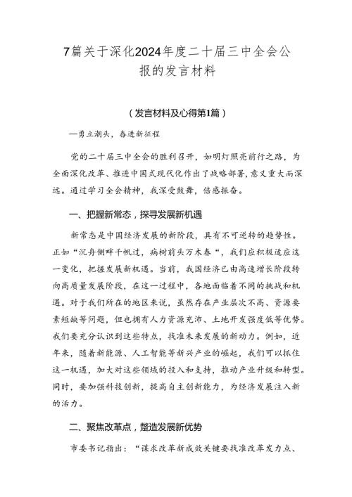 7篇关于深化2024二十三中全会公报的发言材料.docx