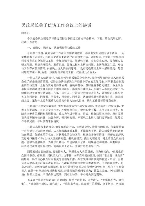 民政局长关于信访工作会议上的讲话.docx