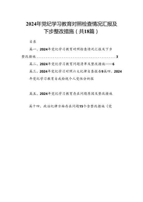 2024年党纪学习教育对照检查情况汇报及下步整改措施18篇（详细版）.docx
