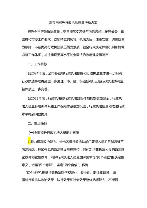 武汉市提升行政执法质量行动方案全文及解读.docx