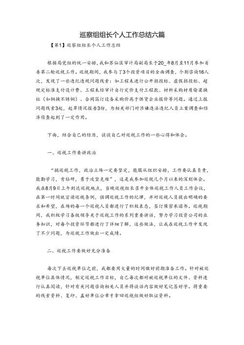 巡察组组长个人工作总结六篇.docx