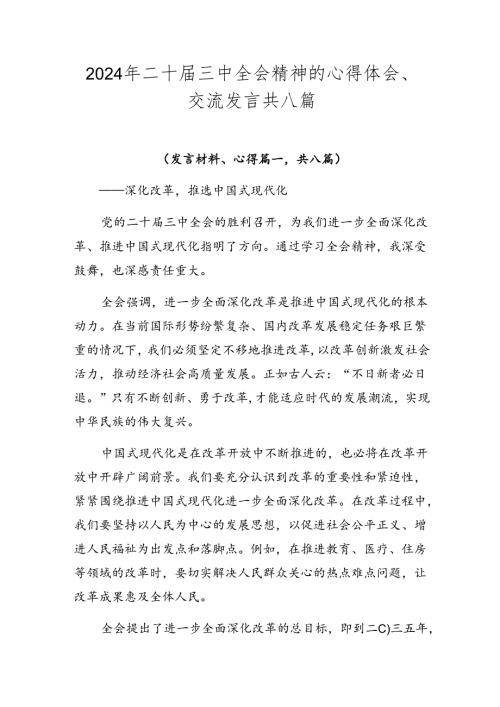 2024年二十三中全会精神的心得体会、交流发言共八篇.docx