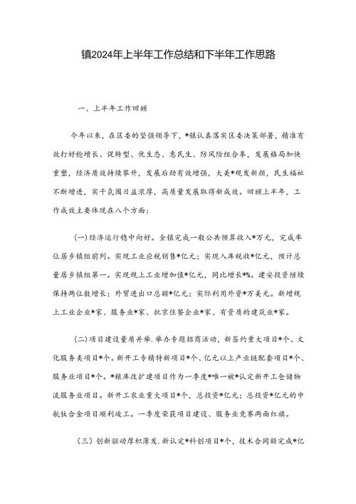 镇2024年上半年工作总结和下半年工作思路.docx