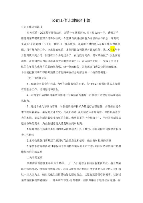 公司工作计划集合十篇.docx