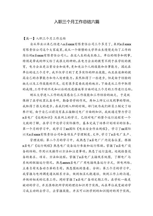 入职三个月工作总结六篇.docx