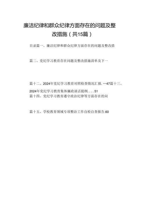 廉洁纪律和群众纪律方面存在的问题及整改措施（共15篇）.docx