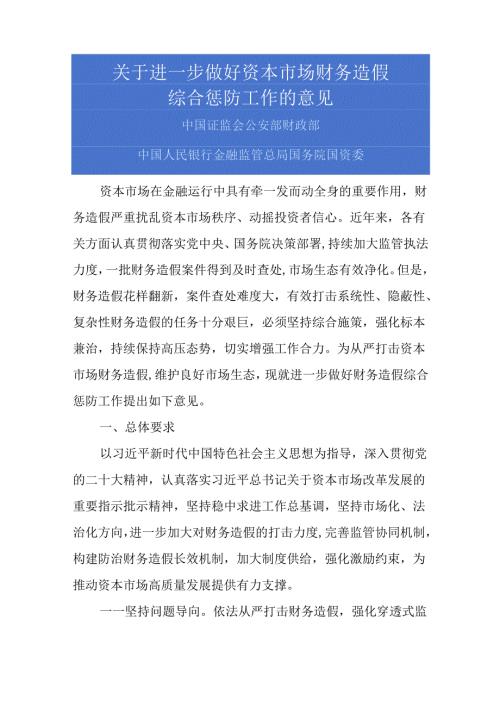 2024.7《关于进一步做好资本市场财务造假综合惩防工作的意见》原文+【政策解读】.docx