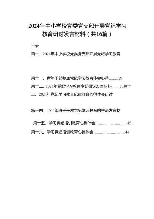 2024年中小学校党委党支部开展党纪学习教育研讨发言材料（共16篇）.docx